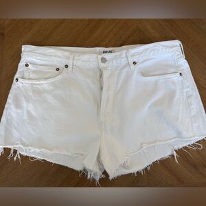 Agolde white Jean shorts frayed hem button fly